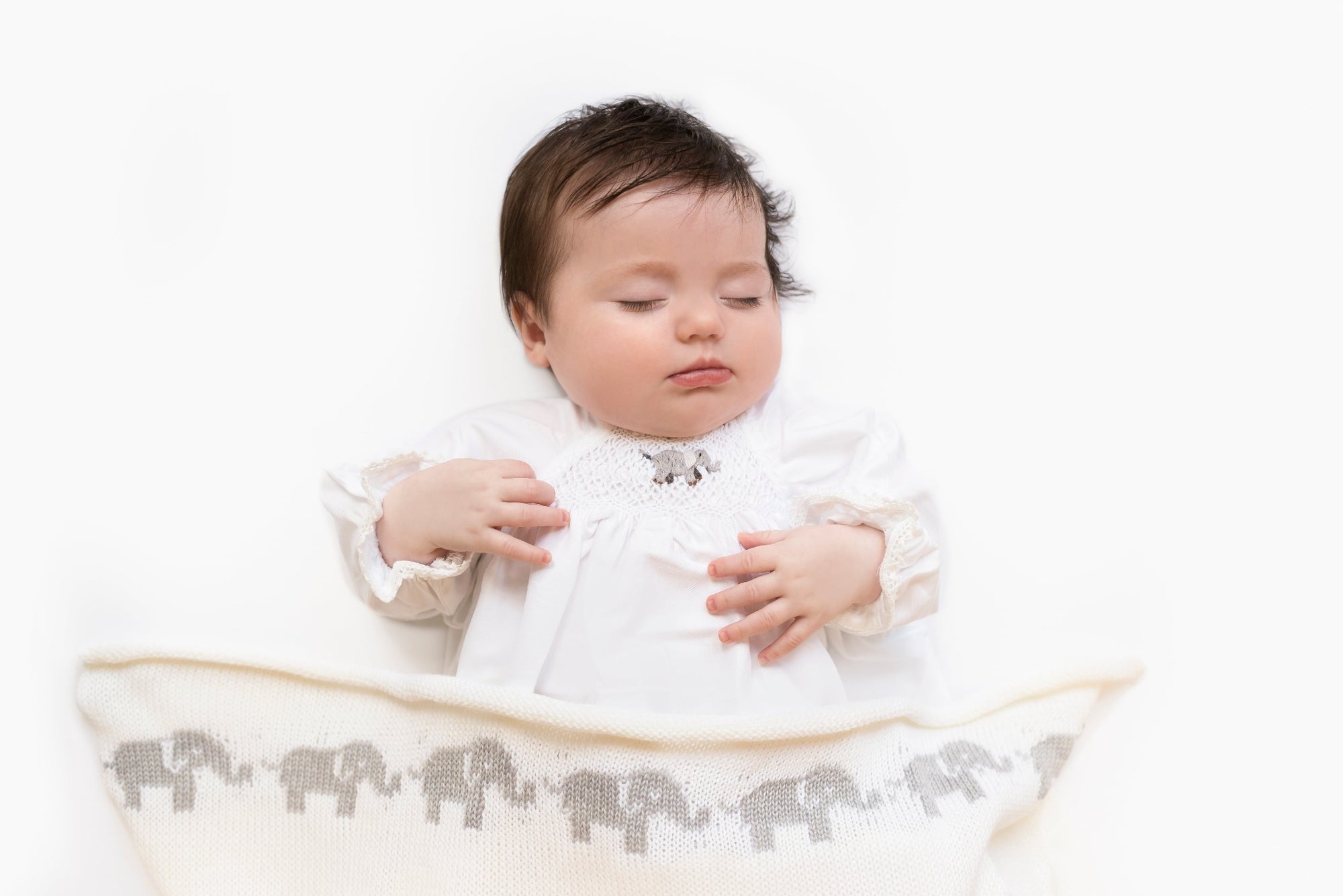 Anita's House Cotton Smock Nightie in Grey Elephants with Anita's House Merino Shawl with Grey Elephants