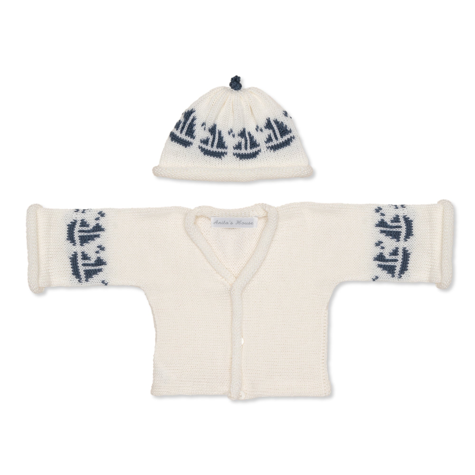 Anita's House Merino Sailing Away Cardigan and Hat