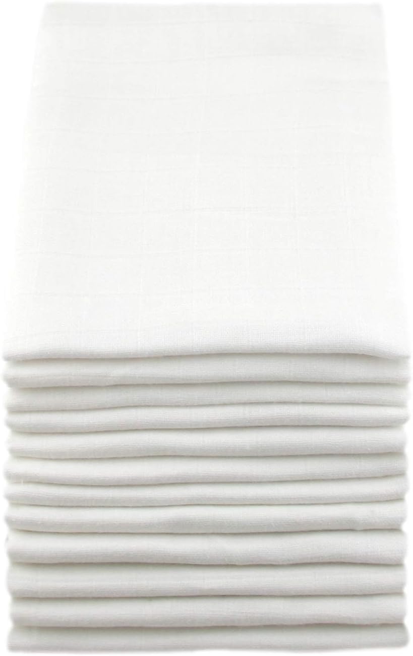 Pure Cotton White Muslin Squares - Pack of 12