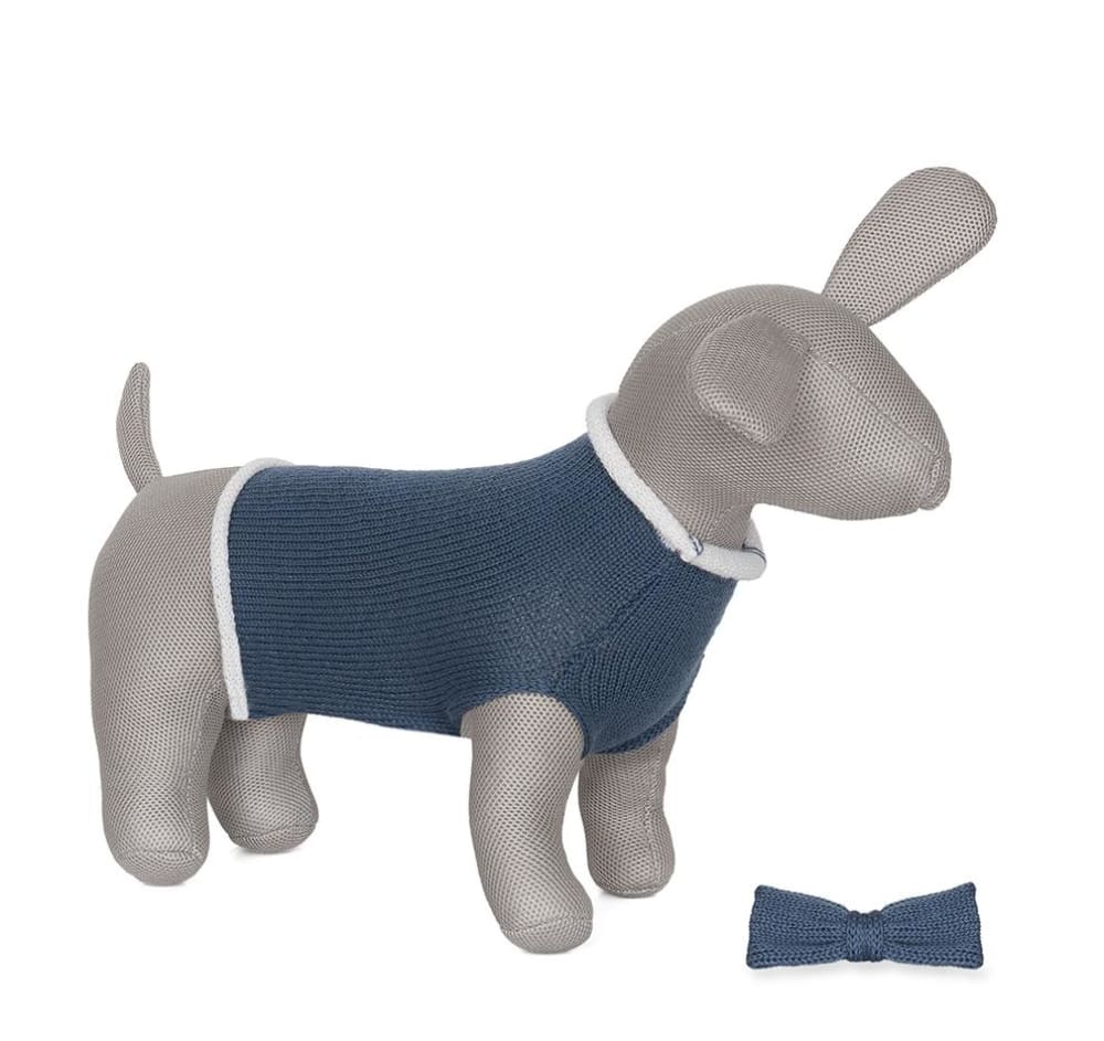 Anitas House Merino Dog Bow Denim Blue Doggy Jumper
