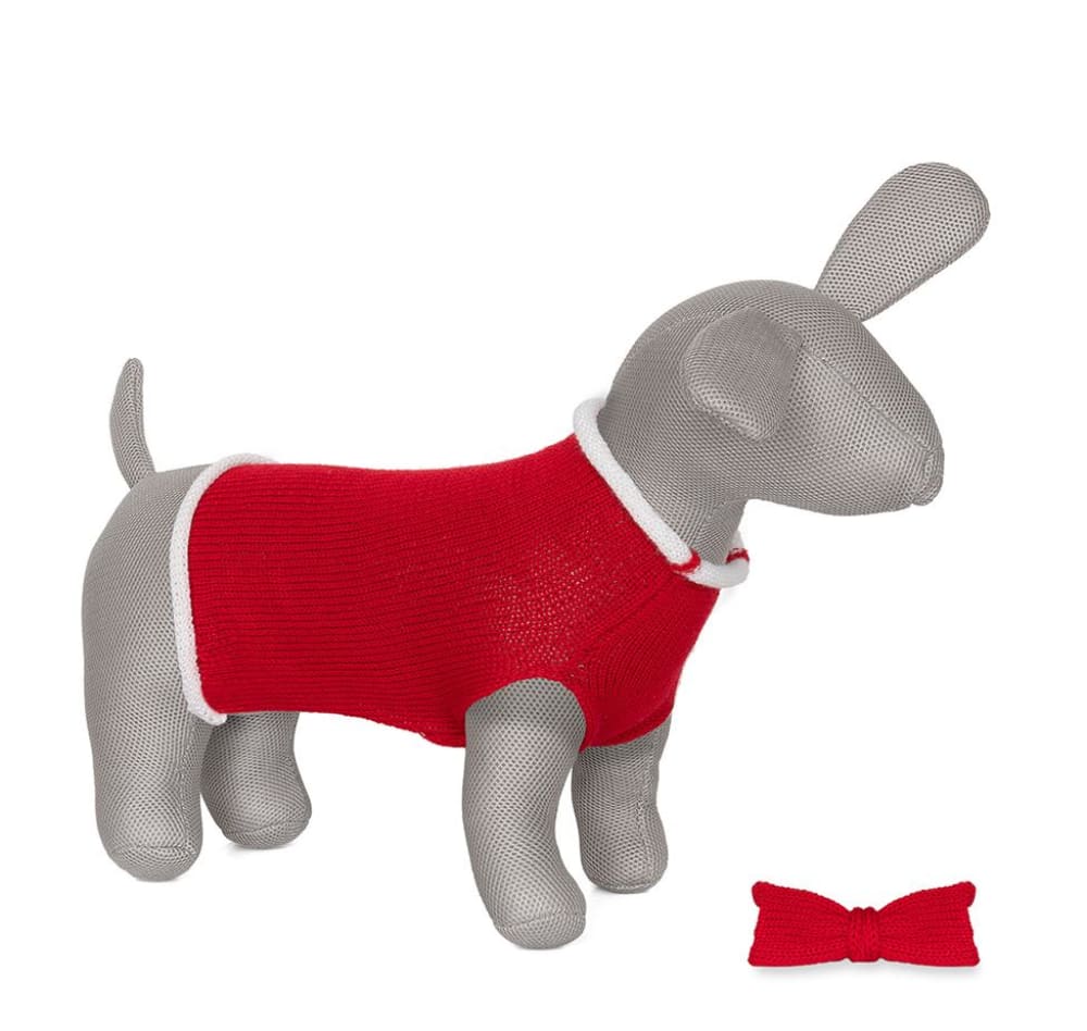 Anitas House Merino Dog Bow Red Doggy Jumper