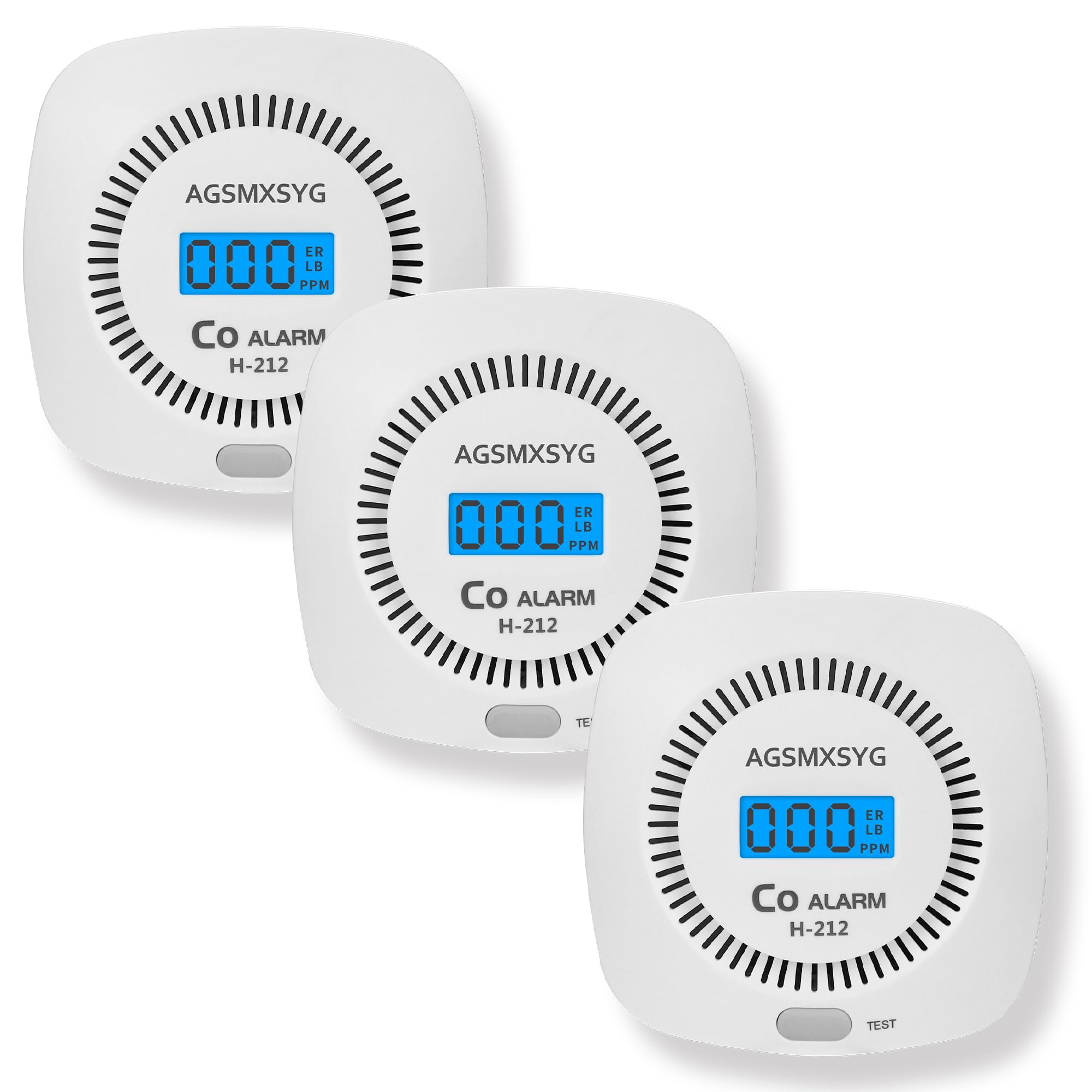 3 Packs Carbon Monoxide Detector - AGSMXSYG Carbon Monoxide Alarms Battery Powered with Digital Display