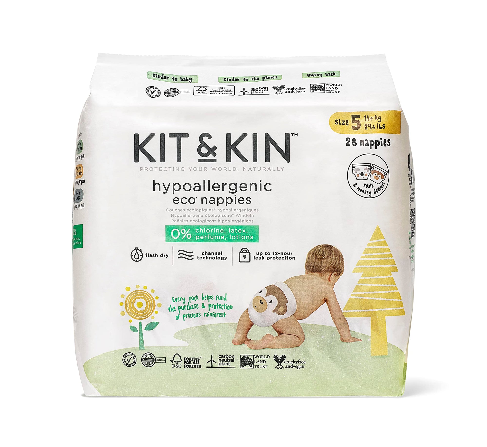 Kit & Kin Premium Eco Nappies, Size 5, (112 Nappies)