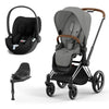 CYBEX Priam Cloud T Travel System - Mirage Grey - Chrome Brown / None / Cloud T + Base [AWIN] [Natural Baby Shower Ltd]