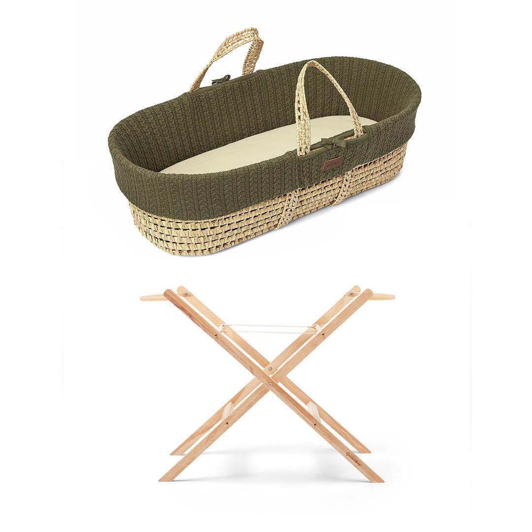 The Little Green Sheep Natural Knitted Moses Basket, Mattress & Stand
