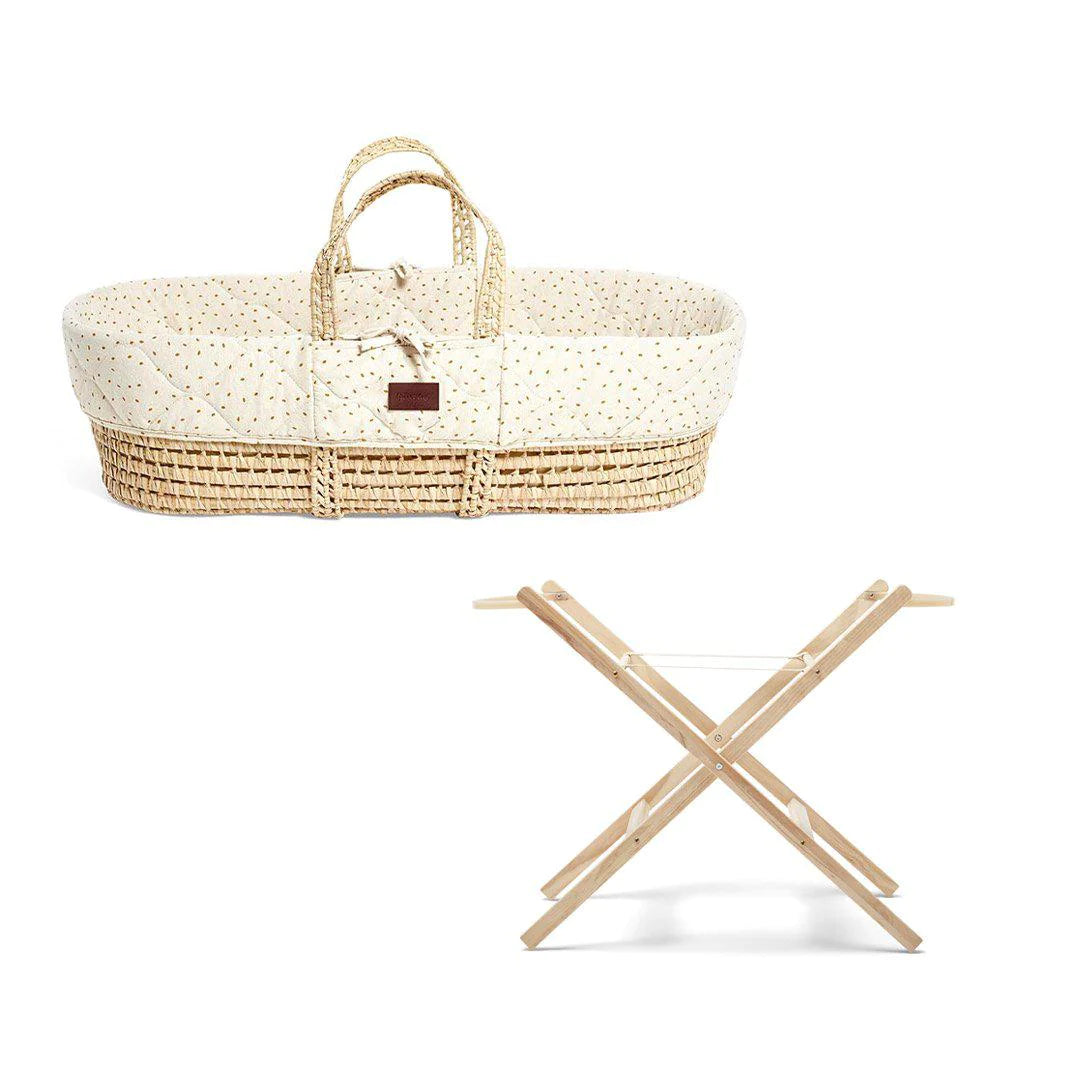 The Little Green Sheep Natural Quilted Moses Basket, Mattress & Stand