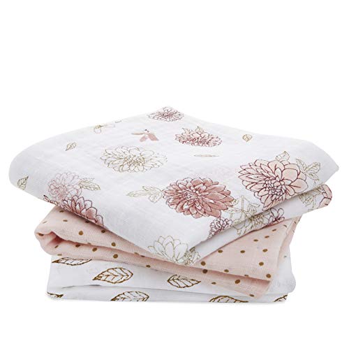 aden + anais 100% Cotton Muslin Musy Squares, Multi-use Baby Cloths for Girls & Boys, 70x70cm, Ideal Newborn & Infant Nursing Set, Perfect Shower Gifts, 3 Pack, Dahlias 7248