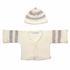 Anitas House Merino Breton Cardigan And Hat 0-6Months / Ivory With Grey Baby Clothing