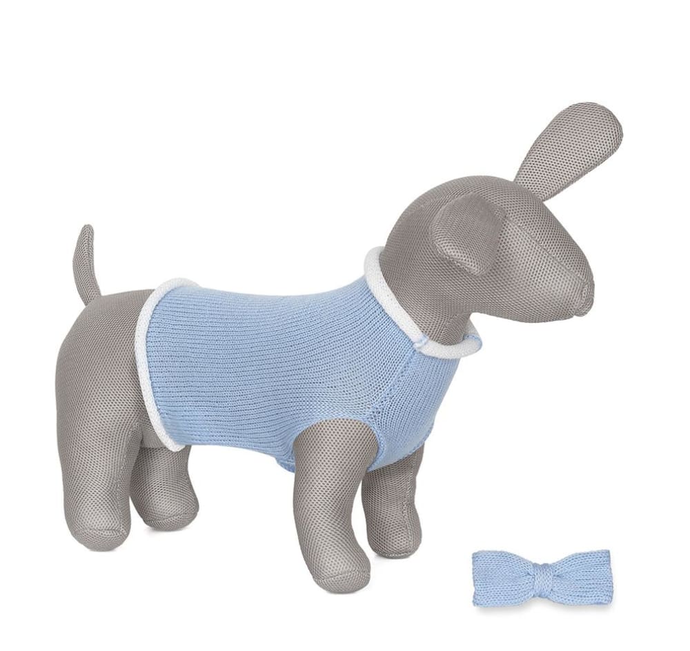 Anitas House Merino Dog Bow Pale Blue Doggy Jumper