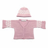 Anitas House Merino Hearts Cardigan And Hat 0-6Months / Pink With Ivory Baby Clothing