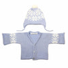 Anitas House Merino Snowflake Cardigan And Pom Hat 0-6Months / Pale Blue Baby Clothing