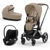 CYBEX Priam Cloud T Travel System - Cozy Beige/Black - Chrome Brown / Lux / Cloud T [AWIN] [Natural Baby Shower Ltd]